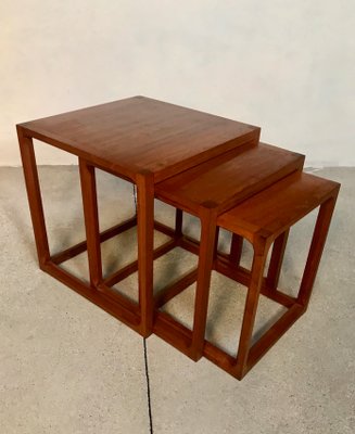 Danish Minimalist Cube Teak Nesting Tables by Aksel Kjersgaard 1960s, Set of 3-JP-776536