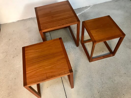 Danish Minimalist Cube Teak Nesting Tables by Aksel Kjersgaard 1960s, Set of 3-JP-776536