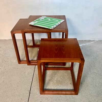 Danish Minimalist Cube Teak Nesting Tables by Aksel Kjersgaard 1960s, Set of 3-JP-776536