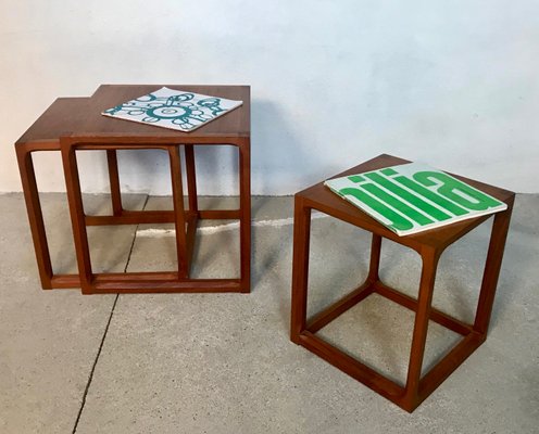 Danish Minimalist Cube Teak Nesting Tables by Aksel Kjersgaard 1960s, Set of 3-JP-776536