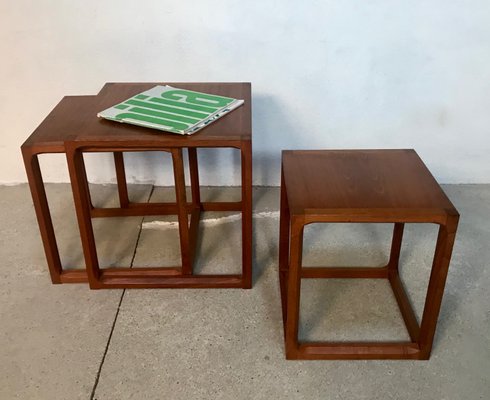 Danish Minimalist Cube Teak Nesting Tables by Aksel Kjersgaard 1960s, Set of 3-JP-776536