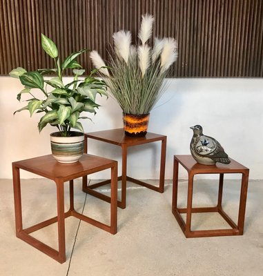 Danish Minimalist Cube Teak Nesting Tables by Aksel Kjersgaard 1960s, Set of 3-JP-776536