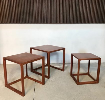 Danish Minimalist Cube Teak Nesting Tables by Aksel Kjersgaard 1960s, Set of 3-JP-776536