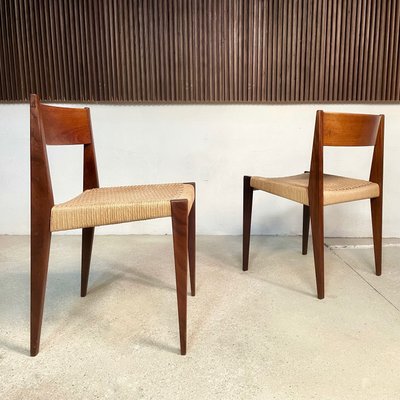 Danish Minimalist Model Pia Teak Dining Chairs with Paper Cord Seats by Poul Cadovius for Royal Persiennen, 1958, Set of 2-JP-1084346