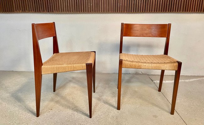 Danish Minimalist Model Pia Teak Dining Chairs with Paper Cord Seats by Poul Cadovius for Royal Persiennen, 1958, Set of 2-JP-1084346