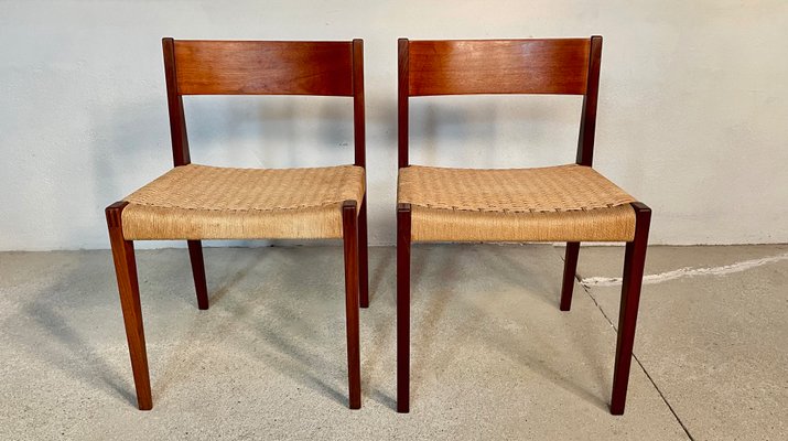 Danish Minimalist Model Pia Teak Dining Chairs with Paper Cord Seats by Poul Cadovius for Royal Persiennen, 1958, Set of 2-JP-1084346