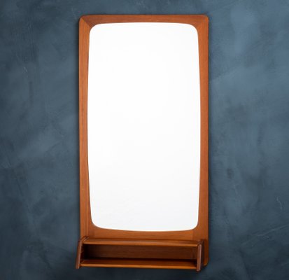 Danish Mirror with Teak Frame and Shelf, 1960s-ZGQ-930731