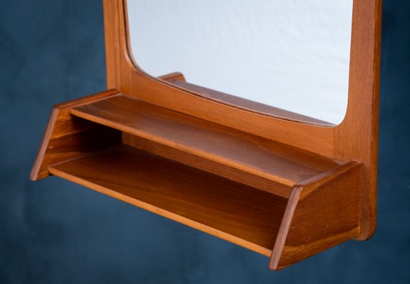 Danish Mirror with Teak Frame and Shelf, 1960s-ZGQ-930731