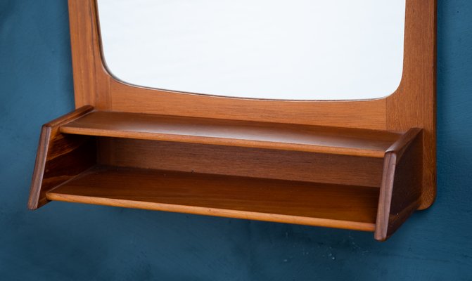 Danish Mirror with Teak Frame and Shelf, 1960s-ZGQ-930731