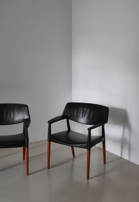 Danish Modern Armchairs in Teakwood & Leather attributed to Larsen & Bender Madsen, 1950s, Set of 2-WRF-1733733