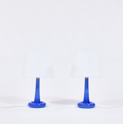 Danish Modern Blue Glass Table Lamps by Michael Bang for Holmegaard, 1970s, Set of 2-WRF-689403