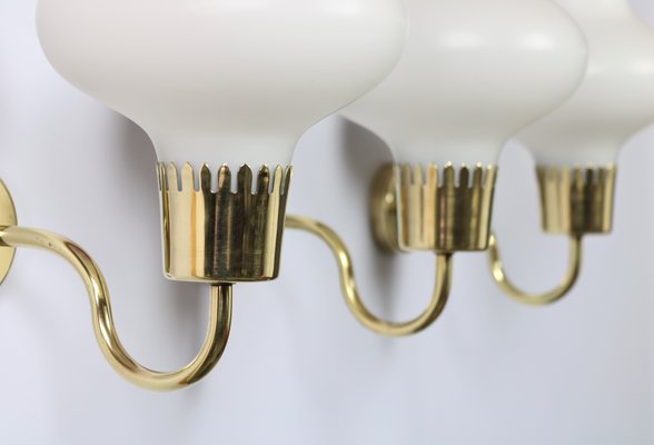 Danish Modern Brass and Opaline Glass Sconces by Acton Bjorn, 1950s, Set of 3-WRF-619952