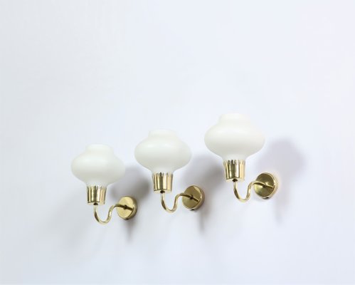 Danish Modern Brass and Opaline Glass Sconces by Acton Bjorn, 1950s, Set of 3-WRF-619952