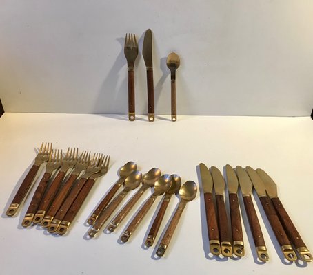 Danish Modern Brass and Teak Cutlery Set from Carl Cohr, 1960s, Set of 21-LCR-995933