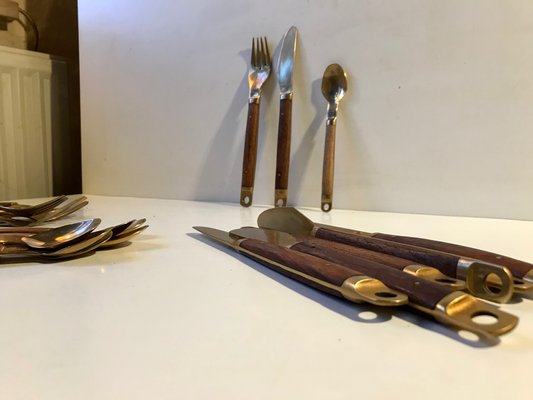 Danish Modern Brass and Teak Cutlery Set from Carl Cohr, 1960s, Set of 21-LCR-995933