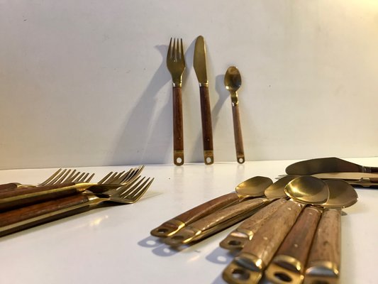 Danish Modern Brass and Teak Cutlery Set from Carl Cohr, 1960s, Set of 21-LCR-995933