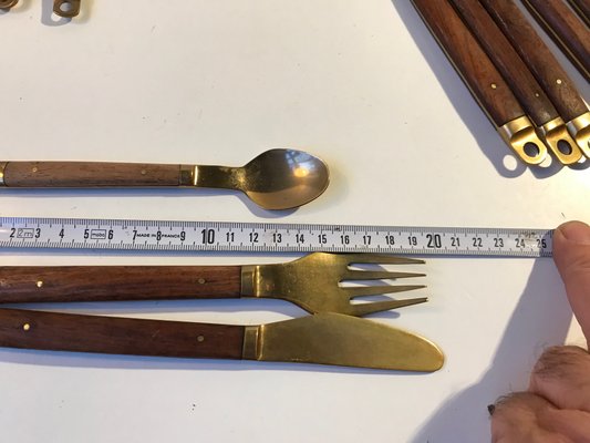 Danish Modern Brass and Teak Cutlery Set from Carl Cohr, 1960s, Set of 21-LCR-995933