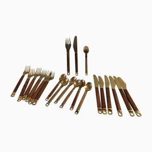 Danish Modern Brass and Teak Cutlery Set from Carl Cohr, 1960s, Set of 21-LCR-995933