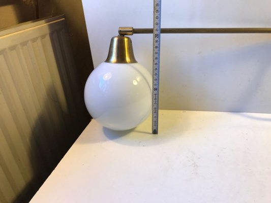 Danish Modern Brass Swing Arm Wall Light with Opaline Sphere from Laoni, 1960s-LCR-696292