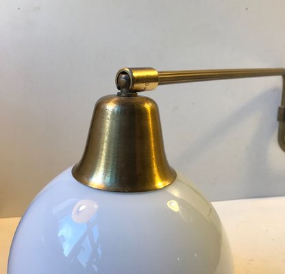 Danish Modern Brass Swing Arm Wall Light with Opaline Sphere from Laoni, 1960s-LCR-696292