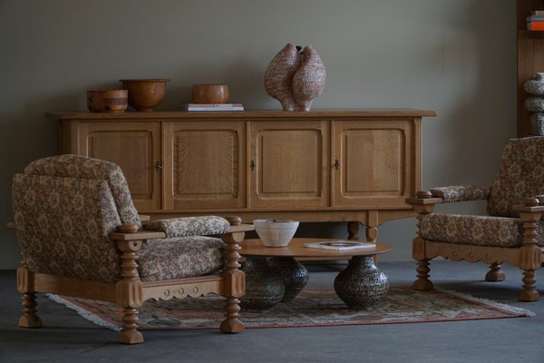 Danish Modern Brutalist Lounge Chairs in Oak attributed to Henning Kjærnulf, 1960s, Set of 2-MXF-1721449