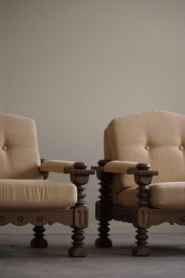 Danish Modern Brutalist Lounge Chairs in Oak attributed to Henning Kjærnulf, 1960s, Set of 2-MXF-1800837