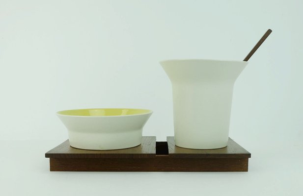 Danish Modern Ceramic and Wood Serving Set from Laurids Lonborg, 1960s, Set of 6-FH-1763240