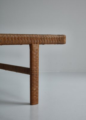 Danish Modern Coffee Table in Rattan Cane and Matt Glass by R. Wengler, 1940s-WRF-1081141