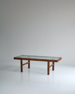 Danish Modern Coffee Table in Rattan Cane and Matt Glass by R. Wengler, 1940s-WRF-1081141