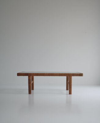 Danish Modern Coffee Table in Rattan Cane and Matt Glass by R. Wengler, 1940s-WRF-1081141