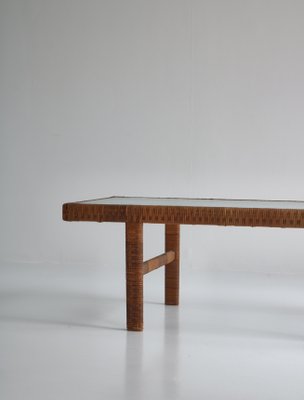 Danish Modern Coffee Table in Rattan Cane and Matt Glass by R. Wengler, 1940s-WRF-1081141