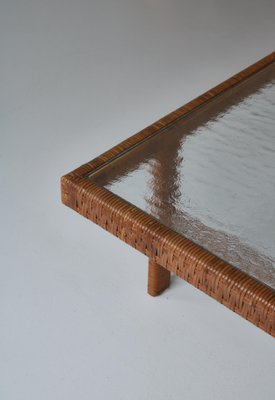 Danish Modern Coffee Table in Rattan Cane and Matt Glass by R. Wengler, 1940s-WRF-1081141