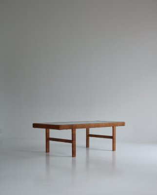 Danish Modern Coffee Table in Rattan Cane and Matt Glass by R. Wengler, 1940s-WRF-1081141