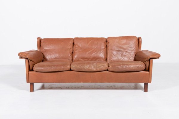 Danish Modern Cognac Leather Wing Sofa, 1970s-KMC-1808250