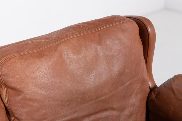 Danish Modern Cognac Leather Wing Sofa, 1970s-KMC-1808250