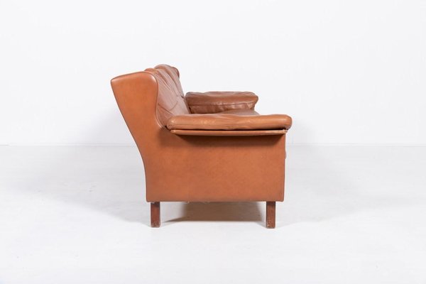 Danish Modern Cognac Leather Wing Sofa, 1970s-KMC-1808250