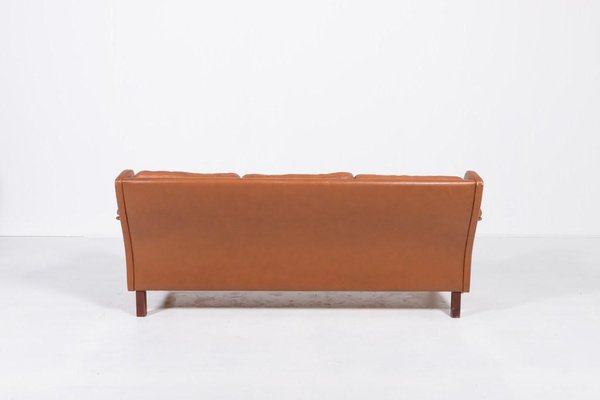 Danish Modern Cognac Leather Wing Sofa, 1970s-KMC-1808250