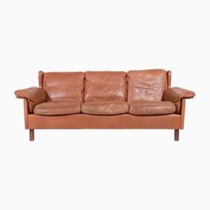 Danish Modern Cognac Leather Wing Sofa, 1970s-KMC-1808250