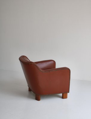 Danish Modern Easy Chair in Leather and Beech by Mogens Lassen for Fritz Hansen, 1940s-WRF-1256734