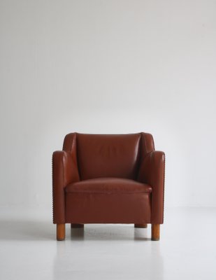 Danish Modern Easy Chair in Leather and Beech by Mogens Lassen for Fritz Hansen, 1940s-WRF-1256734