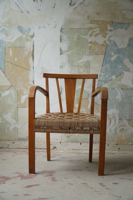 Danish Modern Lounge Chair in Beech and Papercord in the Style of Frits Schlegel, 1930s-MXF-1047935