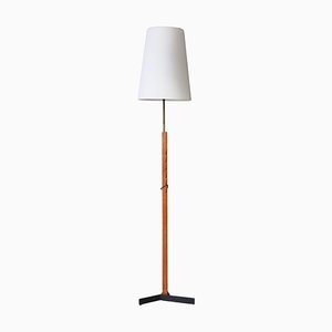 Danish Modern Oak & Brass Adjustable Floor Lamp by Svend Aage Holm Sørensen, 1960s-WRF-1812170