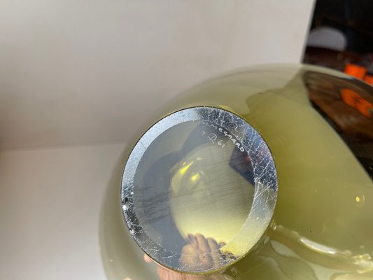 Danish Modern Olive Green Glass Disko Bowl by Per Lutken for Holmegaard, 1961-LCR-1761195