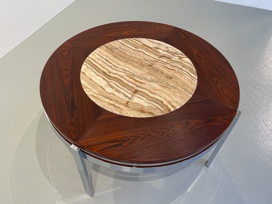 Danish Modern Round Rosewood and Marble Coffee Table from Bendixen Design, 1970s-WIX-1745435