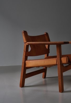 Danish Modern Spanish Chair in Oak and Saddle Leather attributed to Børge Mogensen for Fredericia, 1950s-WRF-1791215