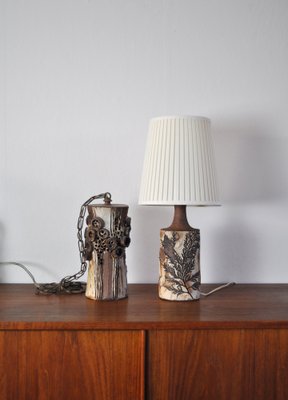 Danish Modern Table Lamp with Leaves Print from Bodil Marie Nielsen, 1960s-HPQ-1192462