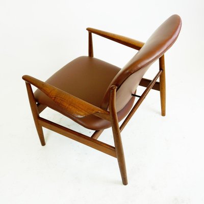 Danish Modern Teak and Brown Leather Lounge Chair by Finn Juhl for France and Son-MH-1159216