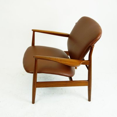 Danish Modern Teak and Brown Leather Lounge Chair by Finn Juhl for France and Son-MH-1159216