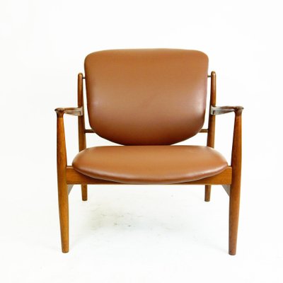 Danish Modern Teak and Brown Leather Lounge Chair by Finn Juhl for France and Son-MH-1159216