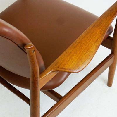 Danish Modern Teak and Brown Leather Lounge Chair by Finn Juhl for France and Son-MH-1159216